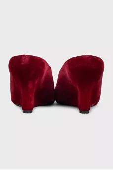 Red velvet wedge shoes