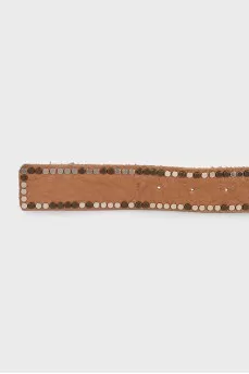 Brown leather belt with decor