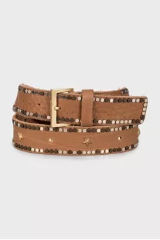 Brown leather belt with decor