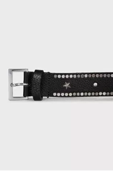 Black leather belt with silver decor