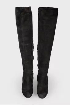 Black suede wedge heeled boots