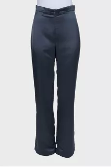 Blue satin straight-cut suit