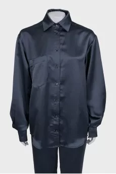 Blue satin straight-cut suit