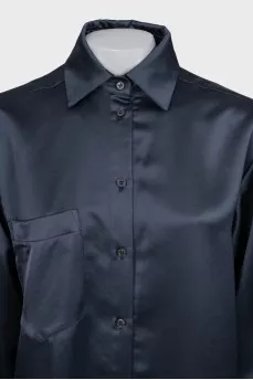 Blue satin straight-cut suit
