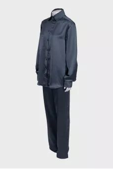 Blue satin straight-cut suit