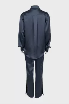 Blue satin straight-cut suit