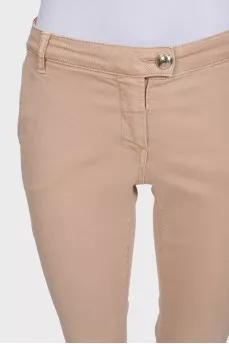 Straight-leg beige jeans with contrasting stripes