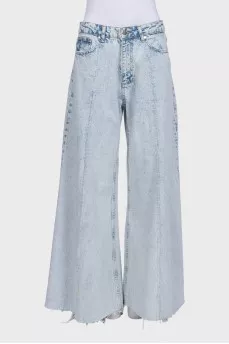 Blue palazzo jeans with raw hem
