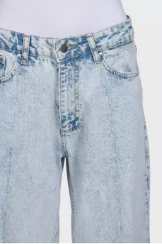 Blue palazzo jeans with raw hem