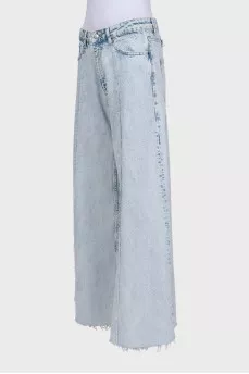 Blue palazzo jeans with raw hem