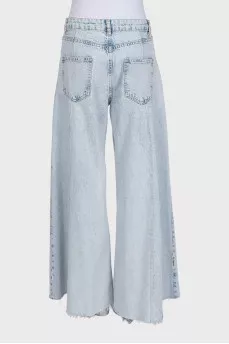 Blue palazzo jeans with raw hem