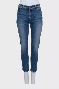 Blue high-waisted tapered jeans