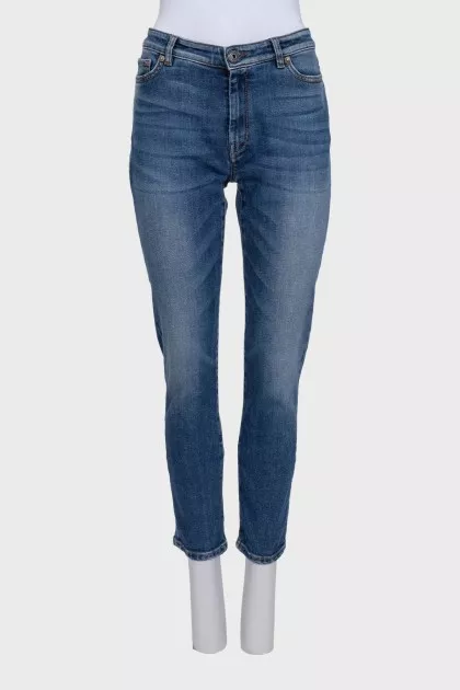 Blue high-waisted tapered jeans