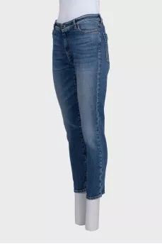 Blue high-waisted tapered jeans