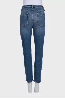 Blue high-waisted tapered jeans