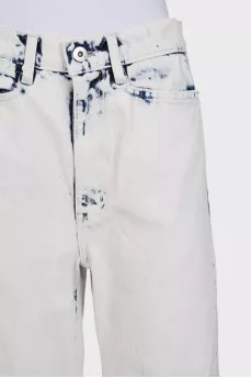 Blue wide-leg jeans with raw hem