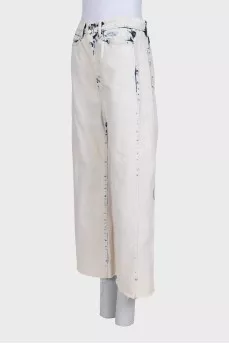 Blue wide-leg jeans with raw hem