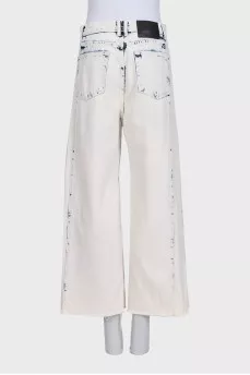 Blue wide-leg jeans with raw hem