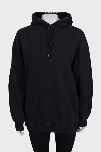 Black loose-fitting hoodie with logo