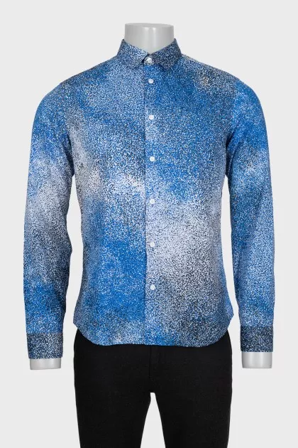 Men's blue printed button-down shirt