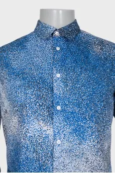 Men's blue printed button-down shirt