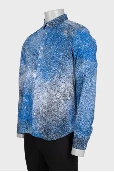 Men's blue printed button-down shirt