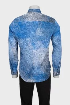Men's blue printed button-down shirt
