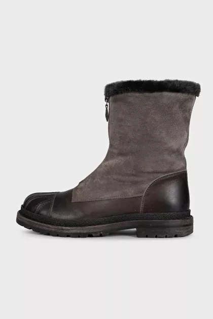 Brown leather and suede boots