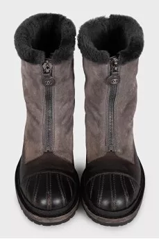 Brown leather and suede boots