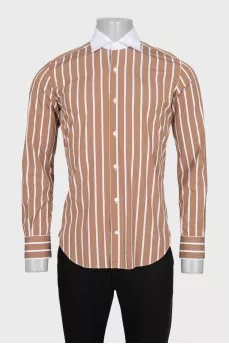 Men's brown shirt with white stripes