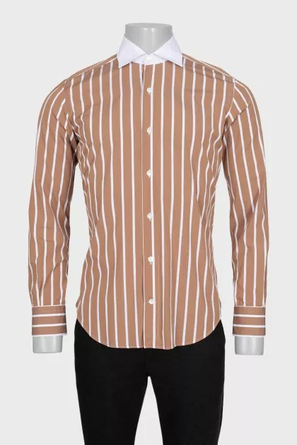 Men's brown shirt with white stripes