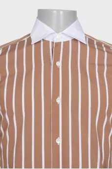 Men's brown shirt with white stripes