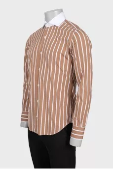 Men's brown shirt with white stripes