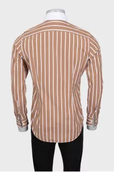 Men's brown shirt with white stripes