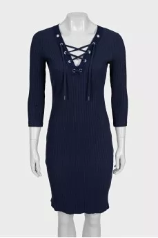 Fitted ribbed dress with lacing