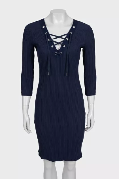 Fitted ribbed dress with lacing