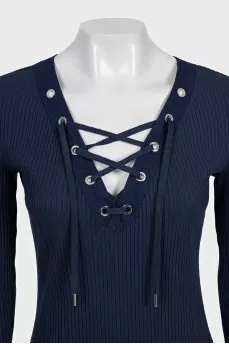 Fitted ribbed dress with lacing