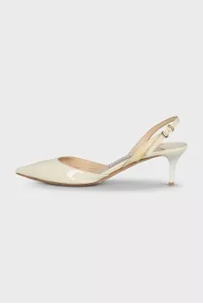 White leather pointed-toe slingbacks