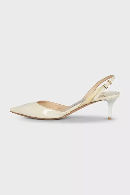 White leather pointed-toe slingbacks