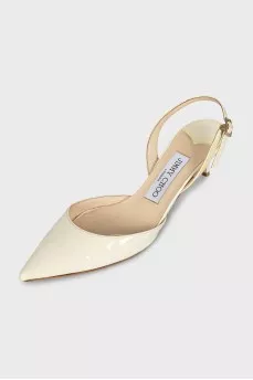 White leather pointed-toe slingbacks
