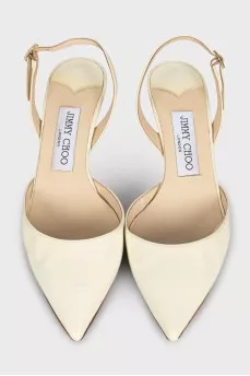 White leather pointed-toe slingbacks