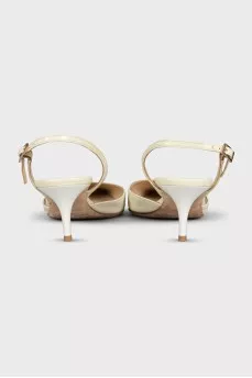 White leather pointed-toe slingbacks