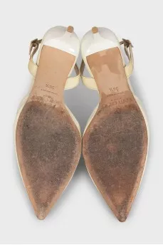 White leather pointed-toe slingbacks