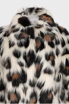 Cropped fur coat with animal print
