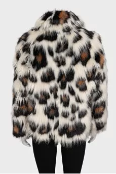 Cropped fur coat with animal print
