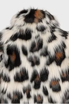 Cropped fur coat with animal print