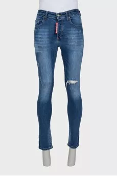 Men's blue ripped skinny jeans