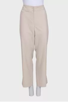 Beige straight-cut wool trousers