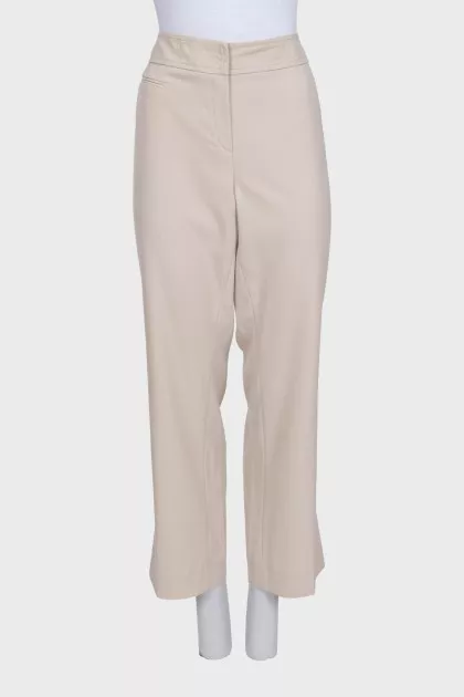 Beige straight-cut wool trousers