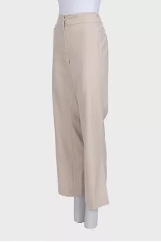 Beige straight-cut wool trousers